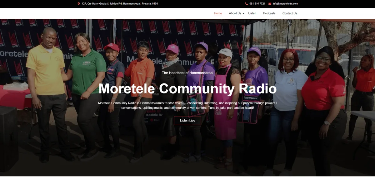 Moretele Community Radio website built free by Hostking