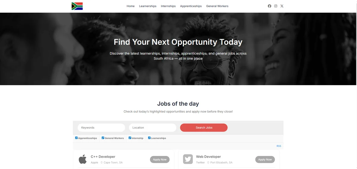 SA Youth Job website built free by Hostking