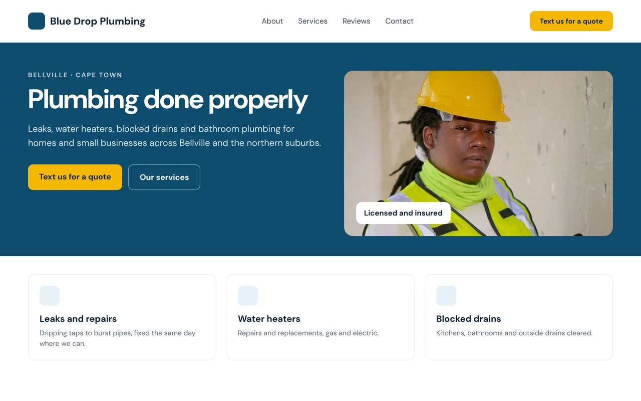 A plumbing business website made with the builder